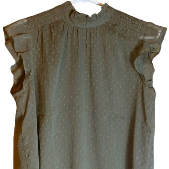 LOFT Clip Smocked Ruffle Trim Swiss Dot Top Size Small ▫️ - Picture 8 of 10